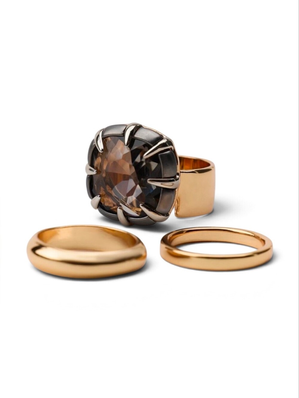 ZARA 3 Pack of Jewel Gold-Tone Crystal Band Statement Ring Set